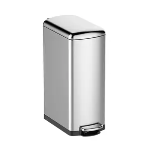 Slim Kitchen Trash Can 13 Gal, Skinny Stainless Steel Garbage Can with Removable Inner Bucket & Soft Close Lid, Narrow Trash Bin for Bathroom Living Room Office, Silver