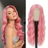 Pink Wig Long Wavy Wigs for Women Middle Part 26inch Natural Curly Synthetic Wig Heat Resistant Fiber Wigs for Daily Party Use