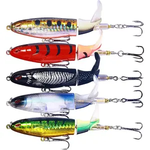 5 pcs 4 inch Fishing Lures for Bass Fishing, Fishing Lure for Bass Catfish Pike Perch, Floating Pencil Bass Bait with Rotating Tail Freshwater or Saltwater Makeup