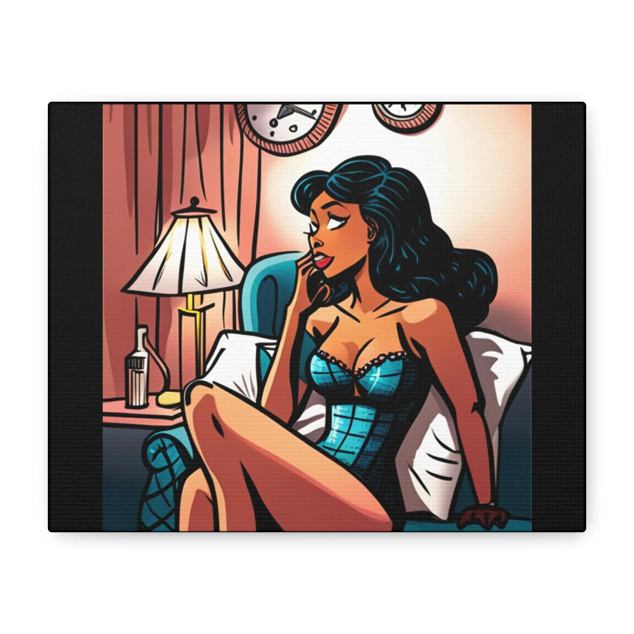 Pin-Up Boudoir Canvas Print — Retro Glam Woman Matte Stretched