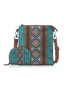 2 Piece Set Ethnic Style Crossbody Bag, Ultra-Light Portable Vintage Shoulder Bag, Perfect for Vacation Travel Gift