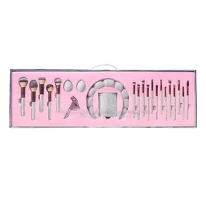 Professional Brush Set for Women Glitter Rhinestone Makeup Brush Set 23pcs - Sparkling Cosmetic Brushes with Eyelash Curler & Hairband| Pink/Red/Silver Beauty Tool Kit for Daily & Glam Makeup luxurious series  protip beauty tool kit Blending Eye Makeup Br