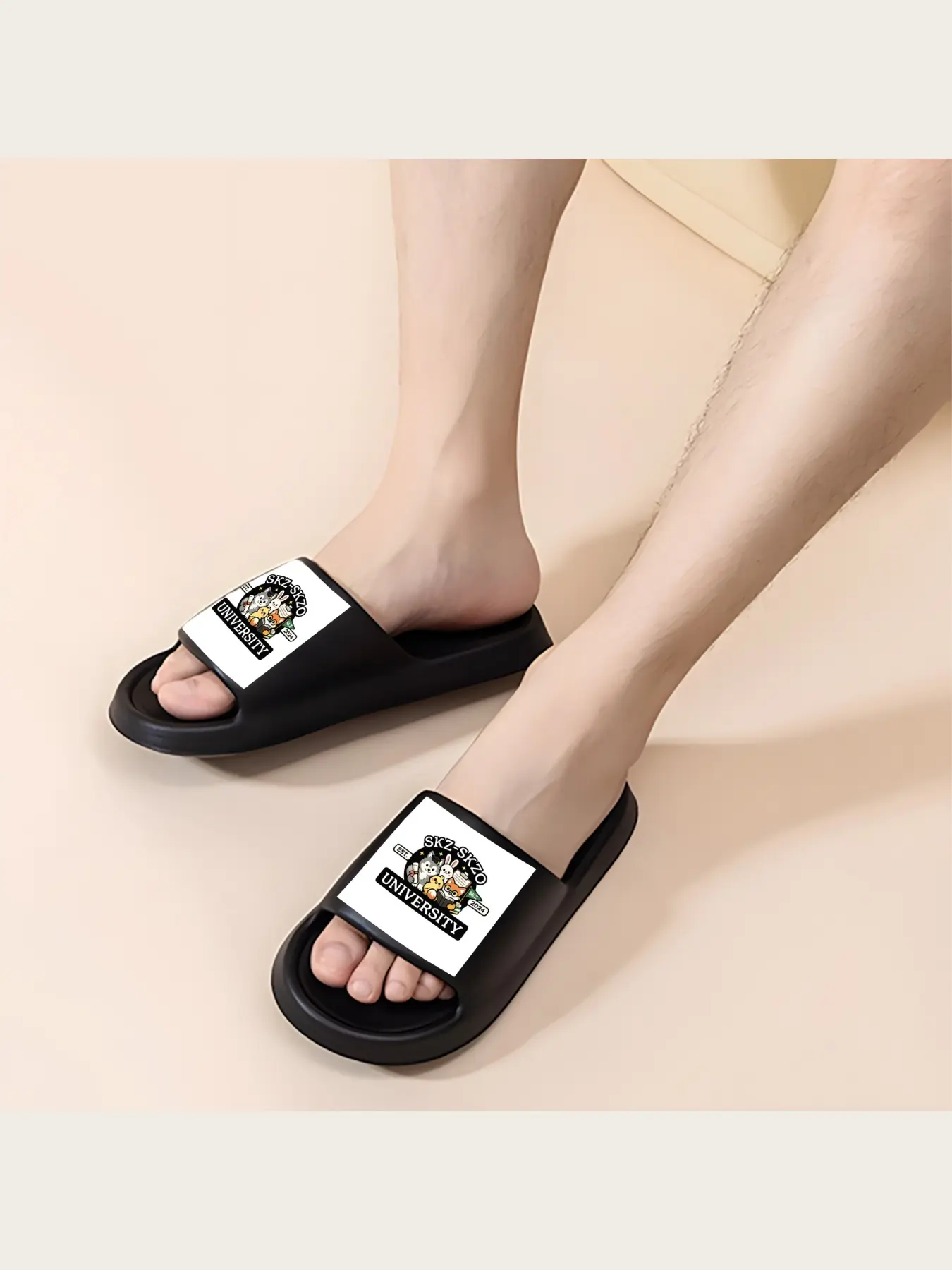 SKZ-SKZO University Themed Slippers 2024 Est. Cartoon Animal Design Indoor Home Comfortable Non-slip Soft Sole Shoes for Men Women Kids Fashion Casual Daily Wear Lightweight Breathable Footwear