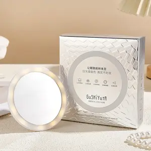 ✨A portable and compact illuminated vanity mirror for travel, USB rechargeable with three-color dimmable lighting, a pocket-sized touch-up mirror, an essential tool for daily makeup.