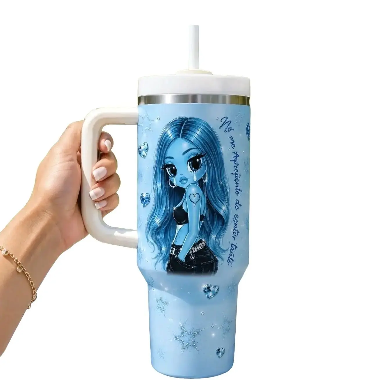 La Bichota No Me Arrepiento de Sentir Tanto Album 2026 40oz Tumbler with Handle and Straw, Bichotas Fandom Stainless Steel Insulated Cup, Latin Pop Reggaeton Travel Mug, Colombian Superstar Music Gift for Fans