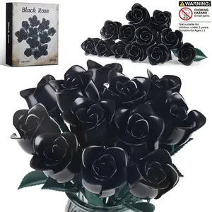 657PCS Romantic Black Rose Flower Bouquet Building Blocks Home Decor Assemble Bricks Toy Girl Lady Unique Birthday Gift