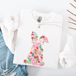 Colorful Floral, Easter, Bunny, Jesus, Rabbit, Holiday Sweatshirt, Crew Neck, Women's, Crewneck