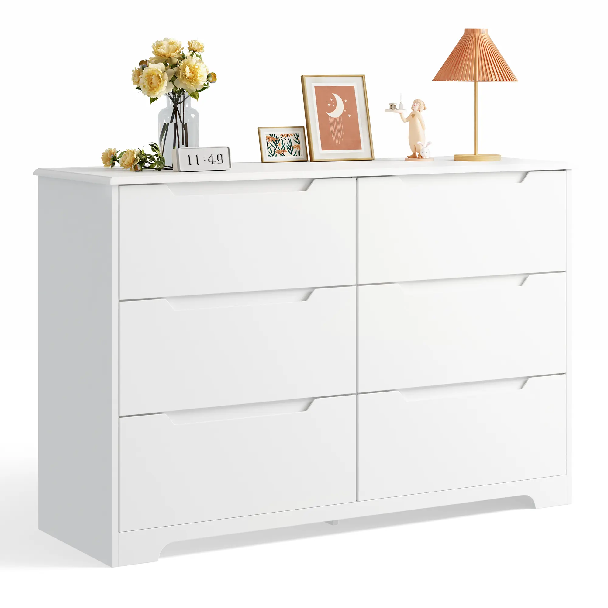 GIZOON Double Wide 6-Drawer Bedroom Dresser - Classic Multi-Functional Drawer Storage Cabinet with Anti-Tip Design, Cut-Out Handles, Wooden Chest, Closet Organizer, TV Stand, Large Indoor Cabinet, Sideboard Buffet, Drawer Storage Cabinets, Large Indoor Ca