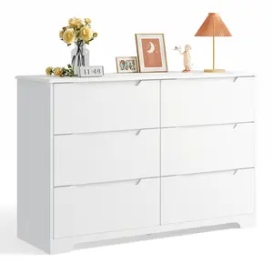 Gizoon 6 Drawer Double Dresser for Bedroom with Anti-Tip Design, Modern Wide Wooden Chest of Drawers with Cut-Out Handles, Closet Storage Organizer and TV Stand for Living Room, Hallway, Entryway Sideboard Buffet Cabinet