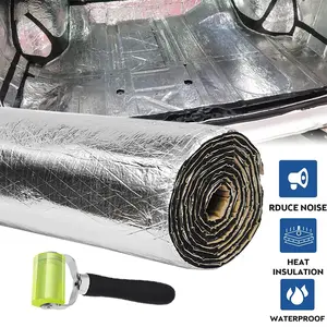 394mil 10mm 16.36sqft Car Exhaust Muffler Heat Sound Deadener Insulation Mat Sound Deadening Mat Aluminum Foil Foam For Hood Fender 60" x 40"