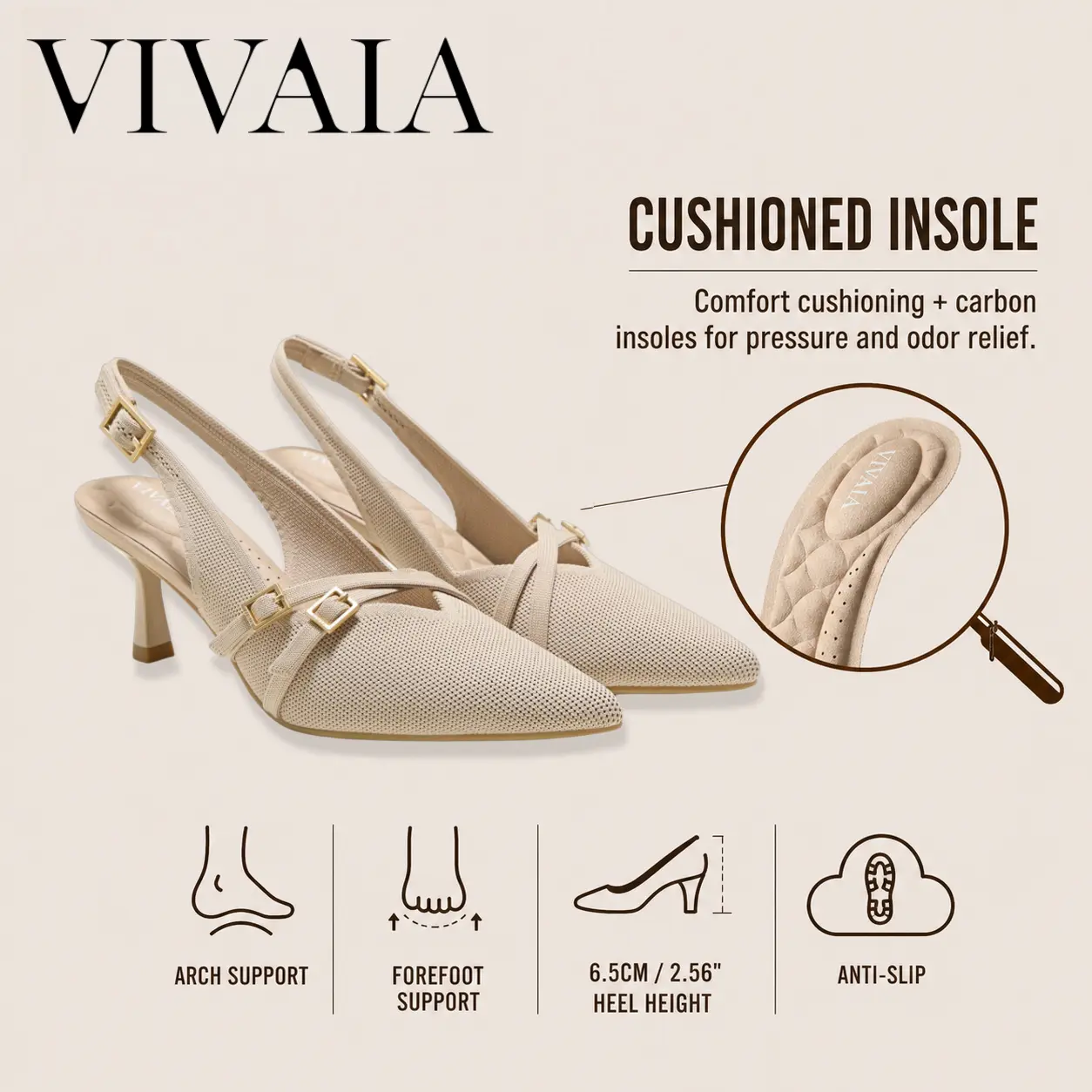 VIVAIA Arch Support PointEase Slingback Kitten Heels, Comfortable Pointed-Toe Stilettos Heels, Anti-Rub Blister-Free Dress Shoes, Elegant Professional to Evening Pumps(Adela)