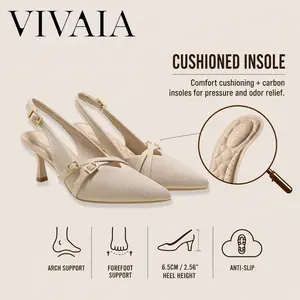 VIVAIA Arch Support PointEase Slingback Kitten Heels, Comfortable Pointed-Toe Stilettos Heels, Anti-Rub Blister-Free Dress Shoes, Elegant Professional to Evening Pumps(Adela)