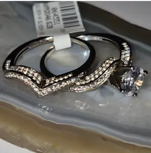 925 Silver Semi-Mount Lab-Grown Diamond Ring And Wedding Band Size 8