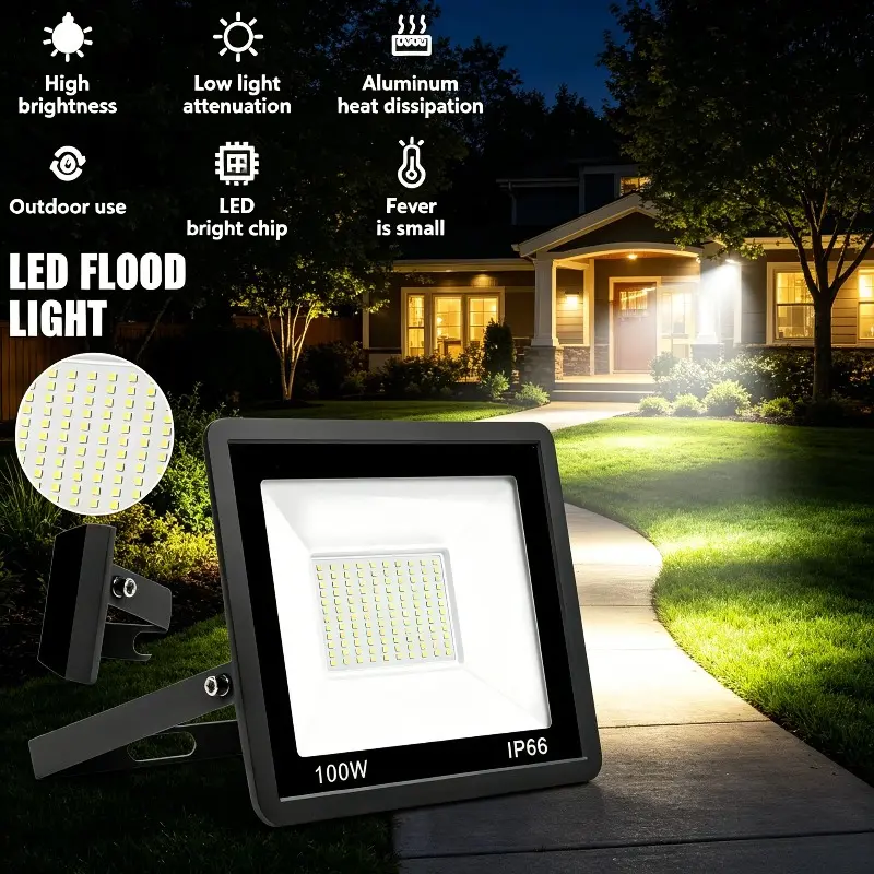 100W LED Outdoor Flood Light - 10000LM Super Bright IP66 Waterproof 6500K Daylight White Security Lamp, Energy Efficient Long-Lasting Exterior Light for Basketball Court, Stadium