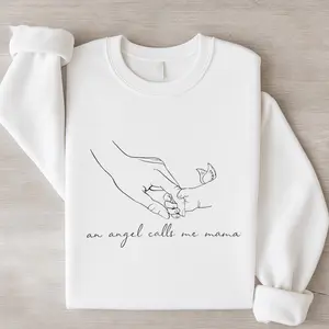 [Made In USA] Pregnant Mom Sweatshirt, “An Angel Calls Me Mama” Shirt, Mom & Baby Hand Outline Sweater, Memorial Angel Baby Crewneck, Gift for Mom-to-be