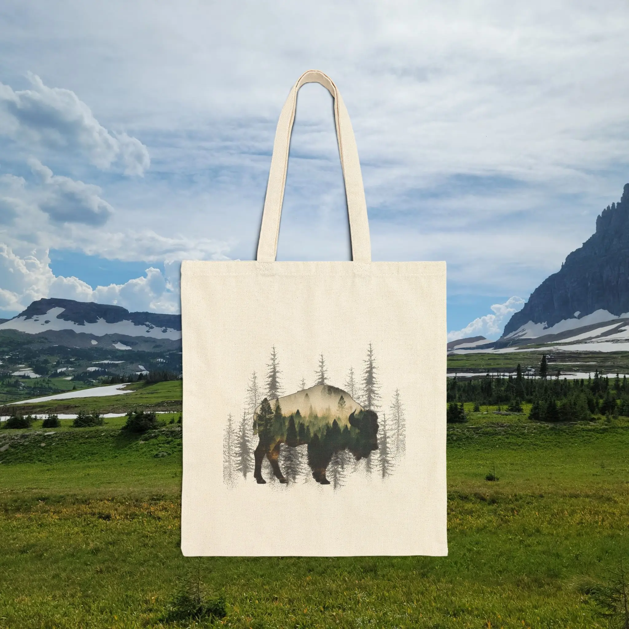 Bison Forest Canvas Tote Bag - Outdoors Buffalo Hunting Hiking Camping Shopping