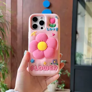Girls Floral 3D Soft Silicone Phone Case with Built-in Stand, Full-Coverage Shockproof Drop-Resistant Protective Cover for iPhone 16/15/14/13/12 Series, Pro Max Phone Accessories teacher appreciation graduation gift