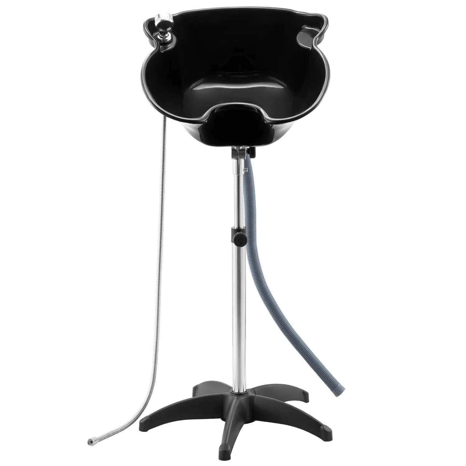 【DealsForYouDays】VEVOR Lightweight Portable Shampoo Bowl - 6.8 lbs Head-Shape Black Sink with Adjustable Height, Angle, PP+Stainless Build, Star-Shaped Base, 70.9 in Non-Folding Corrugated Pipe, Drain Hose, Shower Head for Home Care, Salons