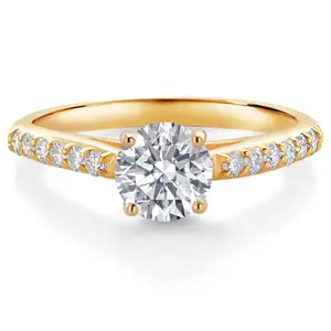 10K Yellow Gold Lab Grown Diamond Engagement Ring For Women | 0.92 Cttw | Gemstone April Birthstone | Center 6MM | DEF Color | VVS-VS Clarity
