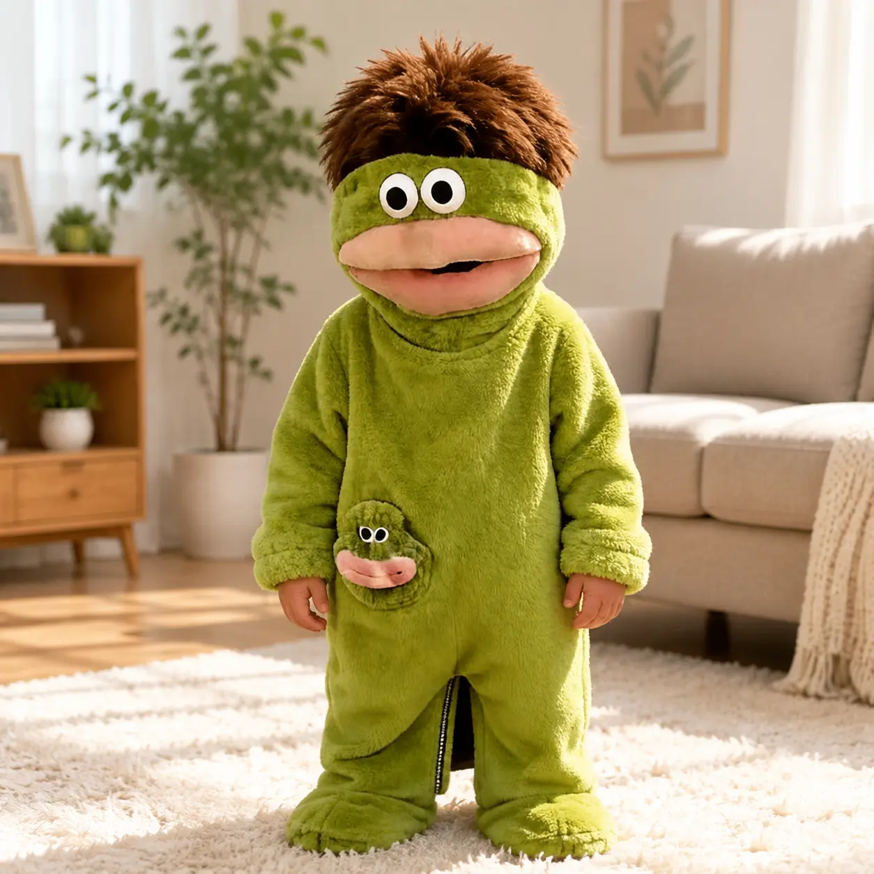 Cute Monster Plush 1-Piece Pajamas, Funny Animal Hooded Jumpsuit, Soft Coral Fleece Cozy Warm Loungewear, Adult Holiday Gift