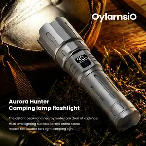 Aluminum flashlight with 5 brightness modes, long battery life, Retractable zoom lighting，USB‑C/Type‑C direct charging, and power bank function for phones. 500m beam distance, waterproof, ideal for camping, hiking, traveling and emergency use
