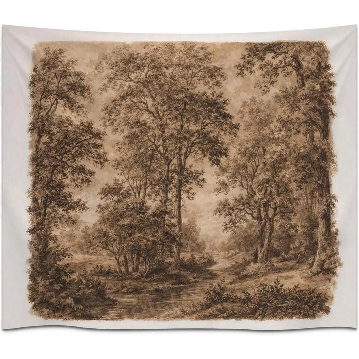 Vintage Forest Landscape Tapestry Wall Art Decor Sepia Woodland Scene Tapestry Wall Hanging Rustic Nature Artwork tapestry for bedroom aesthetic Boho Farmhouse Living Room Tapestries (ZKLT320-108,50L" x 60W")