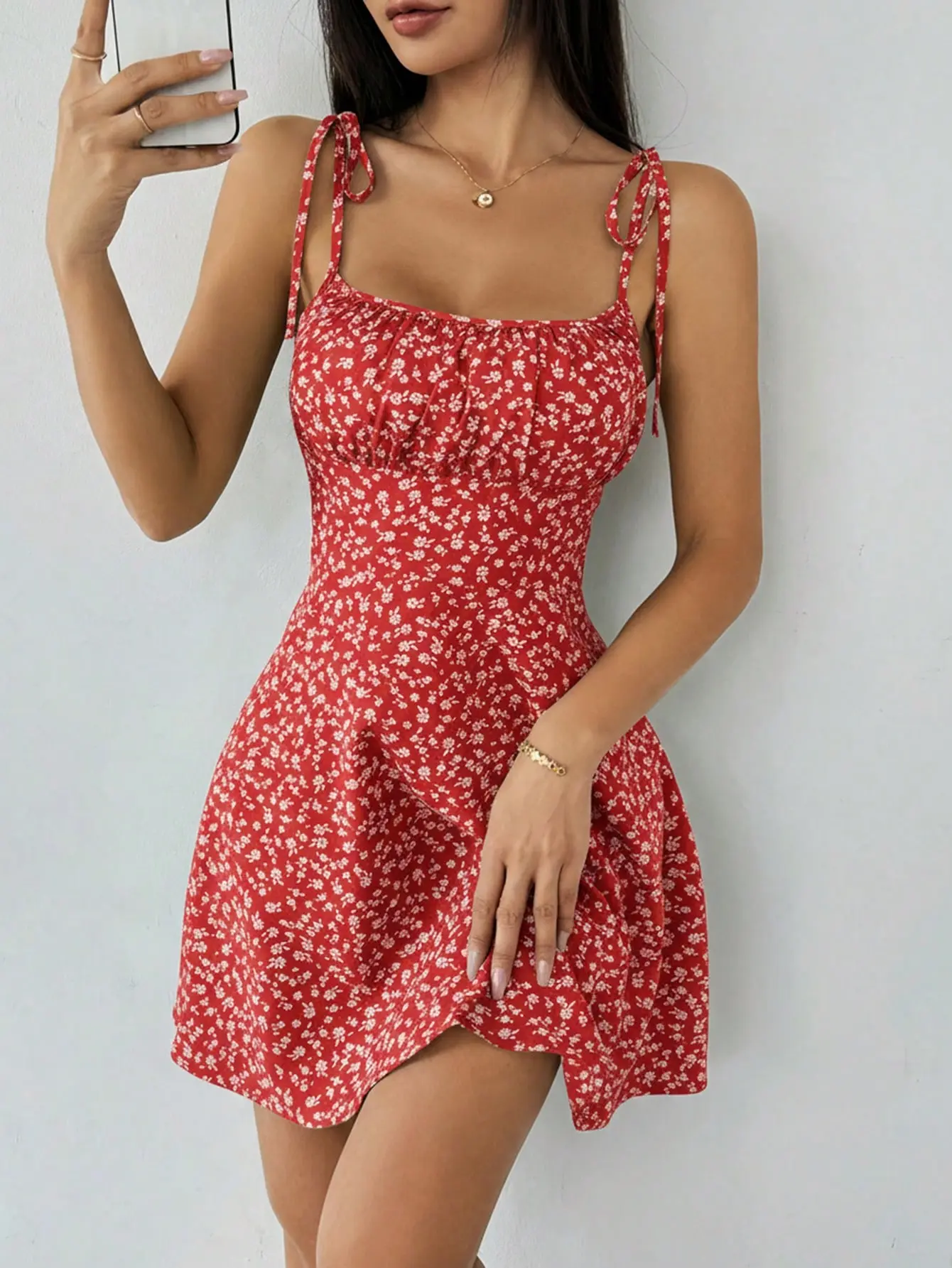 Women's Ditsy Floral Mini Dress | Spaghetti Strap Tie-Up Backless Summer Dress | Vacation Beach Brunch Date Night Garden Party Holiday Romantic Cottagecore Outfit for Women