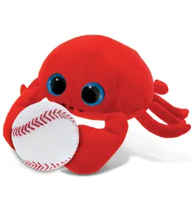 DOLLIBU 6" Big Eye Red Crab Plush Stuffed Toy - Polyester Ocean Animal with Soft Filling, Baseball-Themed Plush Toy