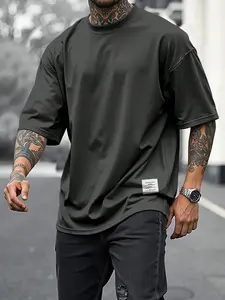 Men's Loose Plain T-Shirt, Soft Breathable Cotton Blend, Casual Short Sleeve, Charcoal, Street Style, All Seasons