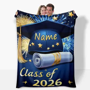 Personalized Graduation Blanket - Custom Blankets, 2026 Class Name Personalizable, Lightweight Flannel Bedspread, All-Season Soft, Machine Washable Single-Side, Ideal for Graduation Parties & Classroom Decor, Personalized Blankets