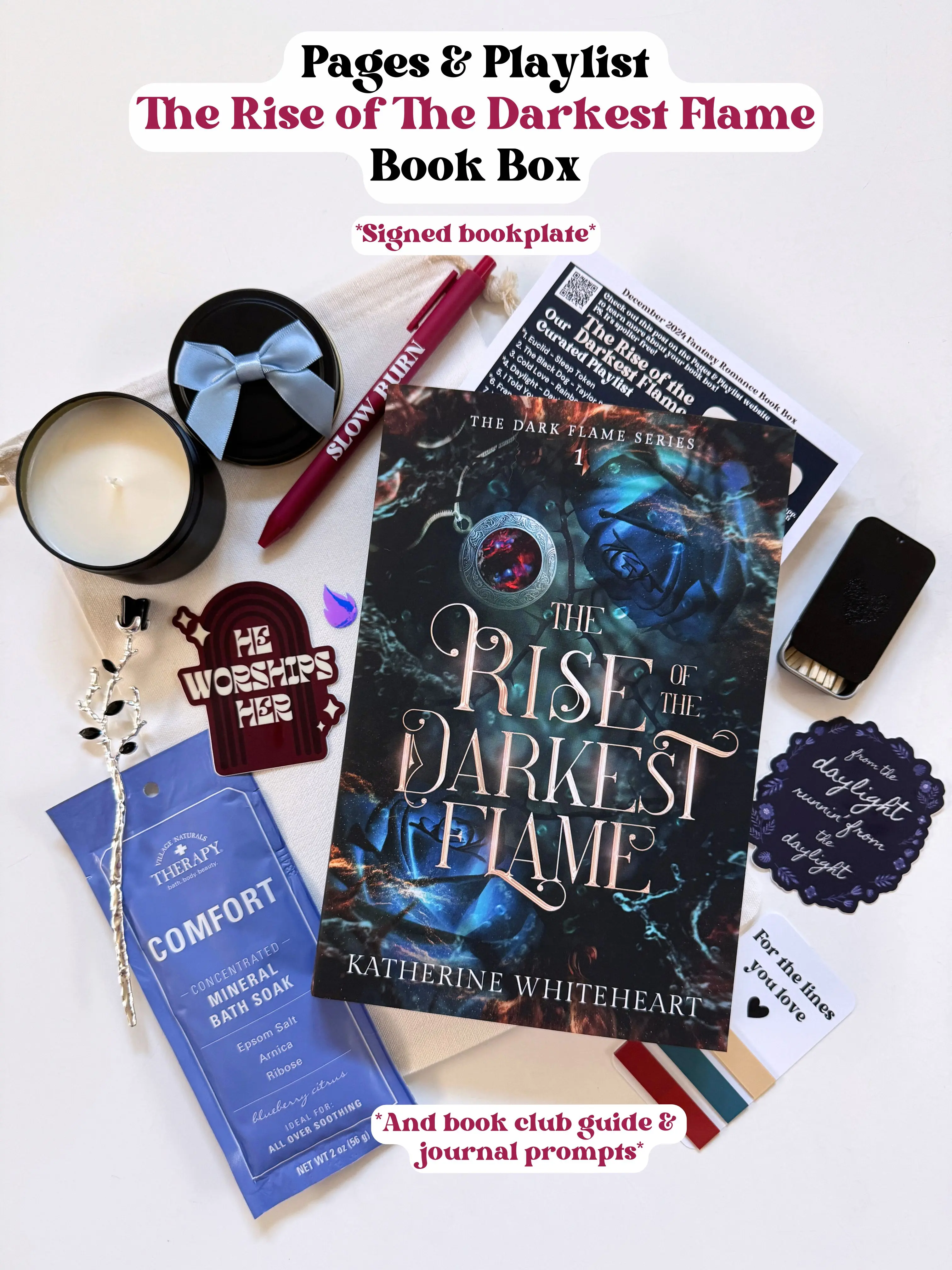The Rise of The Darkest Flame Book Box - Signed Bookplate, Curated Playlist, Bookish Merch, Stickers, Bookmark, Digital Backgrounds & More