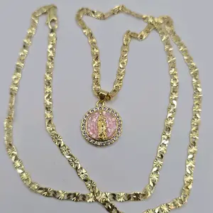 virgin mary necklace pink  beautiful style gold plated 18 inches 24"inches available