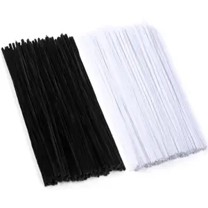 Black White Pipe Cleaners, 100 Pieces Chenille Stems Craft, 12 inch Long Fluffy Pipe Cleaners for Creative DIY Art Craft Projects, Home Decoration Supplies (6 mm x 30 cm, 2 Colors: Black+White)