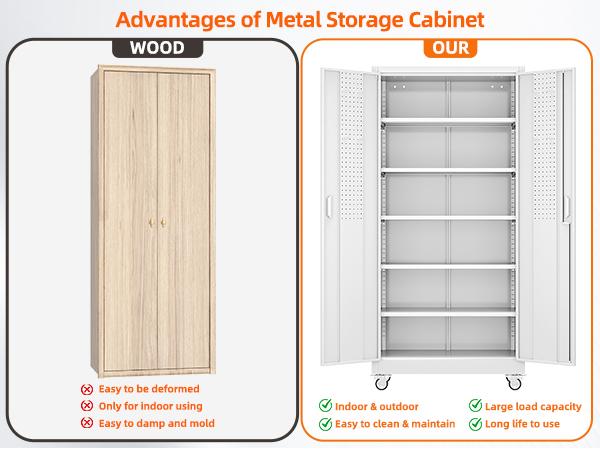 Aobabo 71" Large Metal Rolling Storage Cabinet with Wheels & Lock, Heavy Duty Steel Garage Tool Organizer with Door Pegboards & Hooks, 5 Adjustable Shelves for Home Office, Utility Room, Pantry & Warehouse, Mobile Lockable Black Cupboard