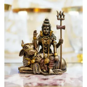 Vastu Hindu God Lord Shiva Mahadeva Sitting On Nandi Bull Miniature Figurine