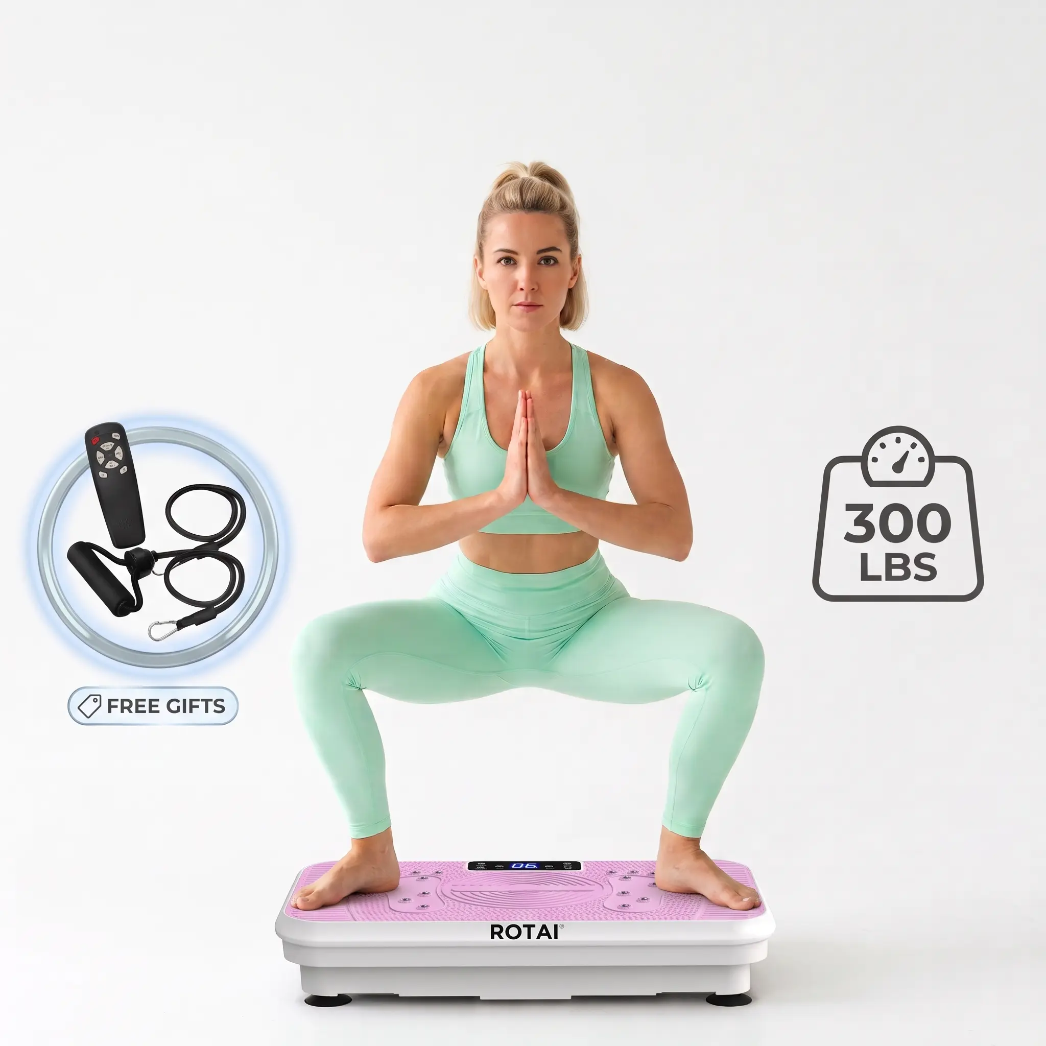 ROTAI Vibration Plate Exercise Machine - Compact Home Fit Workout Gear, Ab Crunch Trainer for Full Body & Core Strength Training, 300LBS Capacity