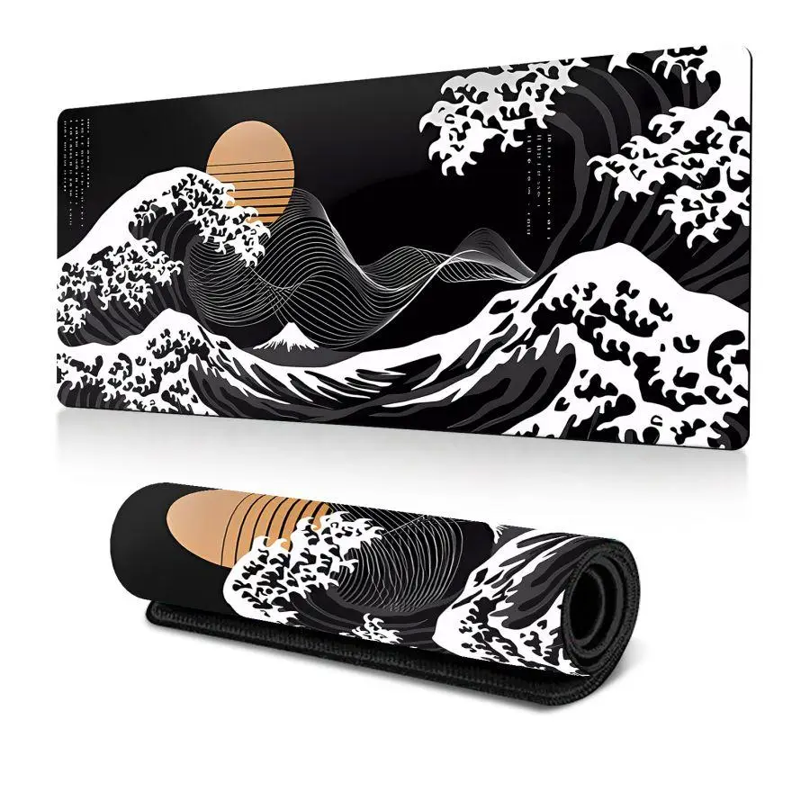Mountain & Wave Pattern Design Gaming Mouse Pad, 1 Count Anti-slip Desk Mat for Laptop, Keyboard & Computer, Large Extend Desk Pad for Home & Office D