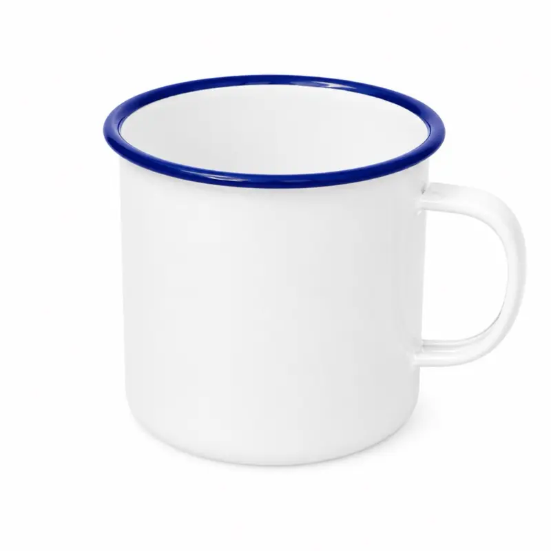 White Enamel Mug with Blue Rim