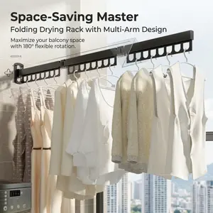 Foldable wall-mounted clothes rack, heavy-duty stainless steel rack, space-saving drill-mounted storage rack, suitable for indoor balconies, closets, and laundry rooms