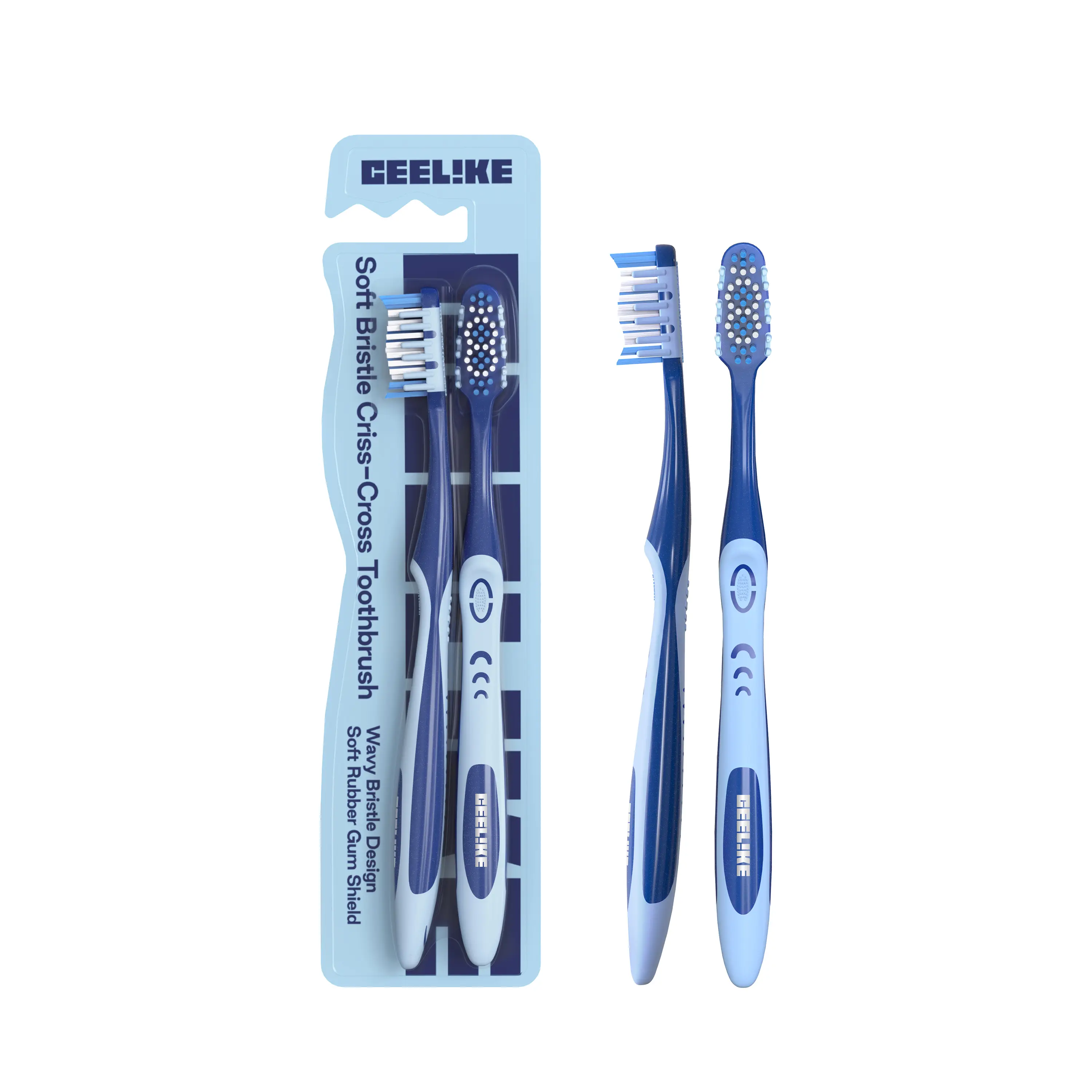 Ceelike Soft Bristle Criss-Cross Toothbrush | Twin Pack, Wave-Shaped Bristles & Ergonomic Handle | Soft Protection Mechanism for Gentle Cleaning