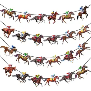 Kentucky Party Derby Day Banners 4 count  Horserace Decorations Horse Derby Day Banners Run for The Roses Decorations for Racing Equestrian Birthday Party Supplies