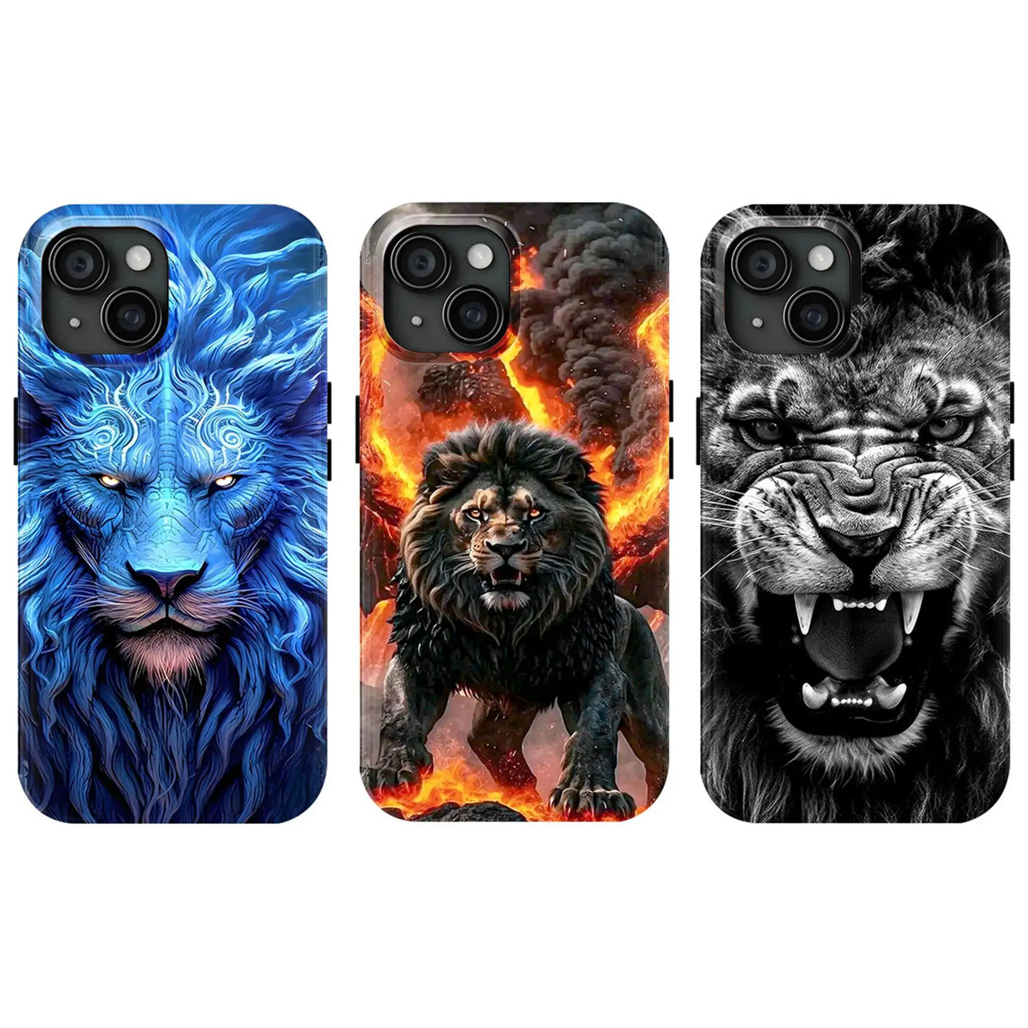 Cool Fiery Lion Blue Lion Themed Phone Case Premium Texture, Anti-Drop, Anti-Fingerprint For IPhone 17-11, Pro Max, Pro Plus, and Samsung S26-22 Protection Safety