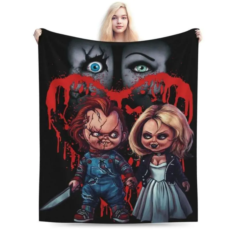 Soft Funny Throw Blanket Horror Movie Blanket Chucky Halloween Fleece Blanket Super Cozy Warm Fleece Fluffy Plush Lightweight Bedding Quilts For All Season Bed Sofa Couch Retro Scary Flannel