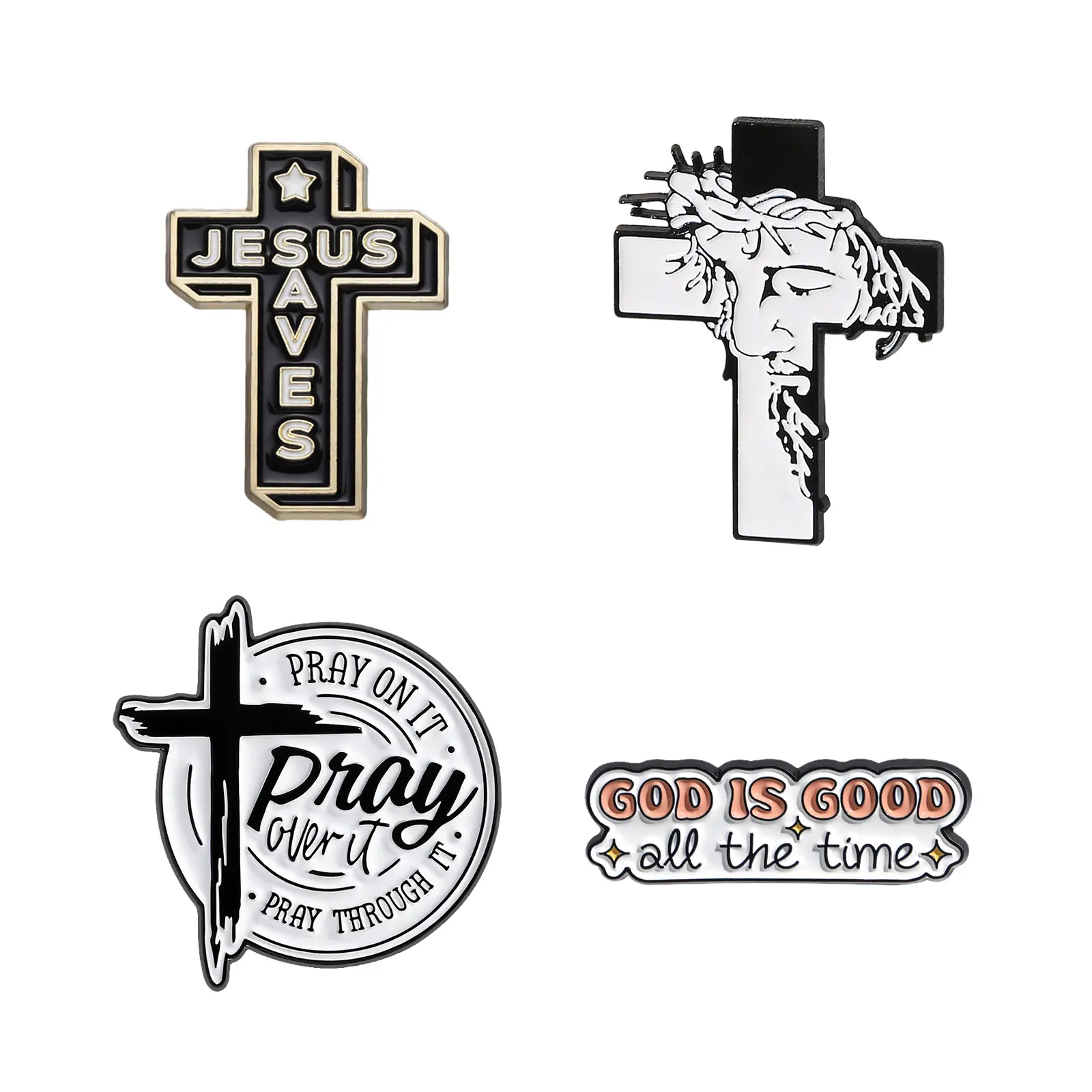 OIDEA 4Pcs Christian Faith-Themed Enamel Alloy Pins Set - Fade-Proof Religious Cross Enamel Lapel Pins with Butterfly Clips for Church, Backpack Decor Accessories, Religious Cross Pins