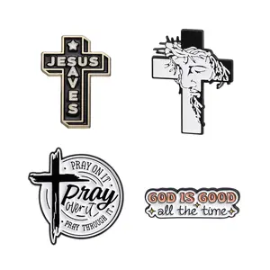 OIDEA 4Pcs Faith-Themed Christian Enamel Alloy Pins Set, Fade-Proof Jesus Cross Religious Brooch with Butterfly Clips for Church, Backpack Decor