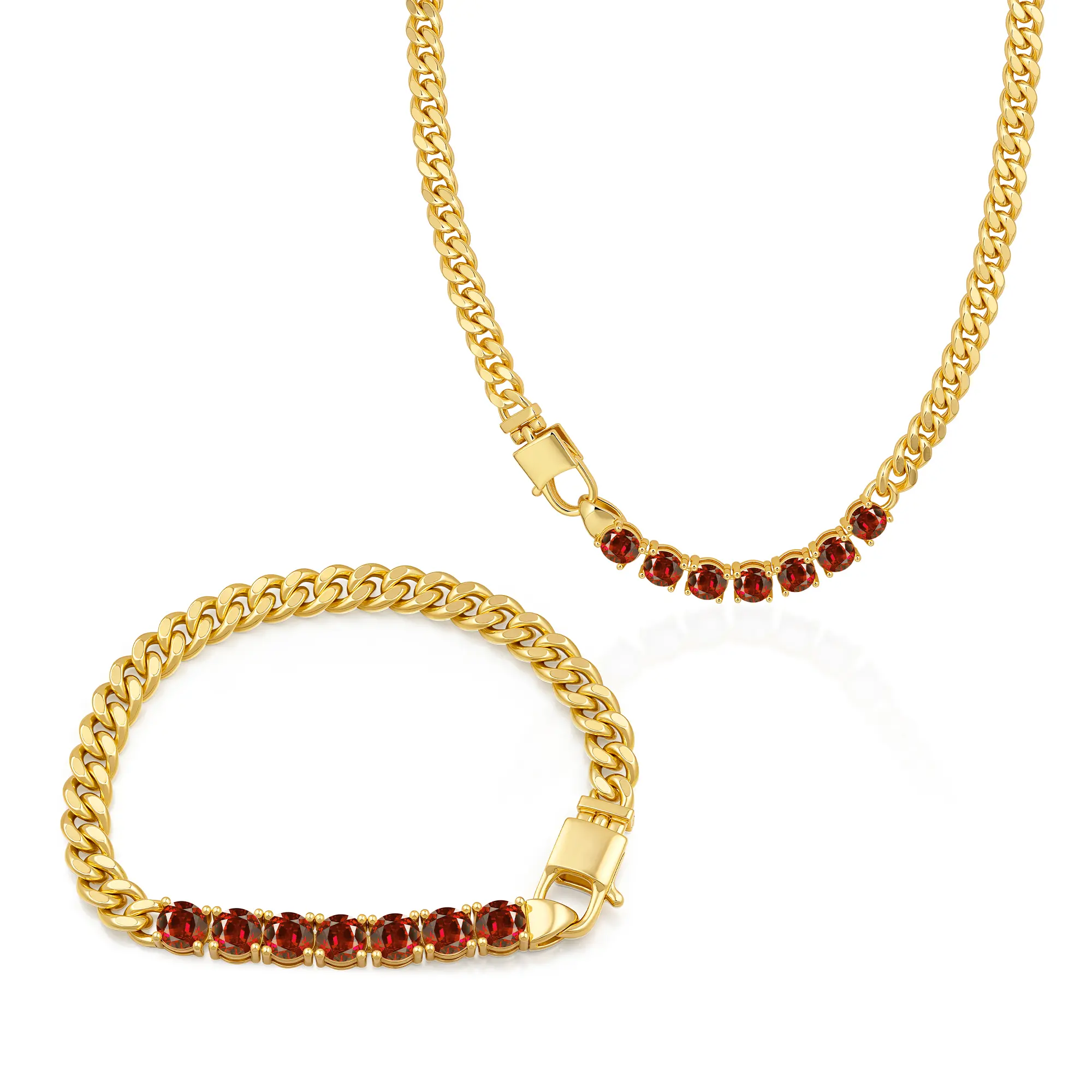Aprilery Bold Chain Jewelry Set with Red Crystal Accent, Elegant Link Design for Men & Women, Stylish Jewelry for Casual & Special Occasions, Perfect Gift for Loved Ones