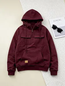 Men's Cargo Hoodies - Tactical Quarter-Zip Pullover, Casual Stylish Long-Sleeve Streetwear with Pockets, for Workout Gym Outdoor Fashion Menswear Stylish Small Sweatshirts