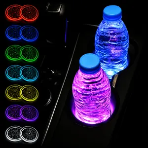 [2pcs LED Cup Holder] 2pcs 7 Color-Changing LED Cup Holder Lights for Car |   Rechargeable Light Up Cup Holder Insert Coasters, Car Accessories for Teens, Holiday Gifts for Car Lovers