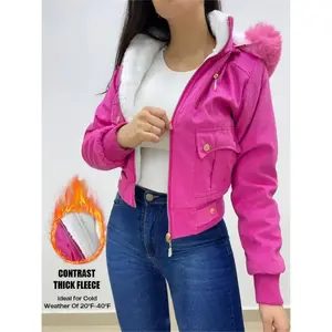 Stylish Fuchsia Hooded Jacket With Pockets - Women's Casual Zip Jacket, Machine Washable Fabric Polyester5211