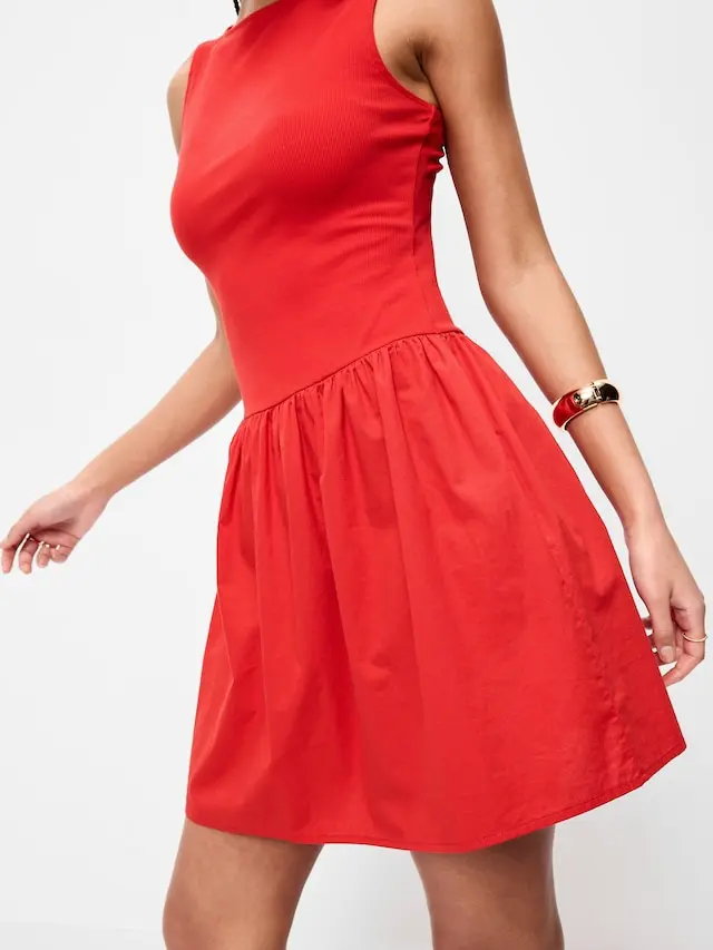 Old Navy Women's Mixed Media Drop-Waist Mini Dress - TikTok Shop